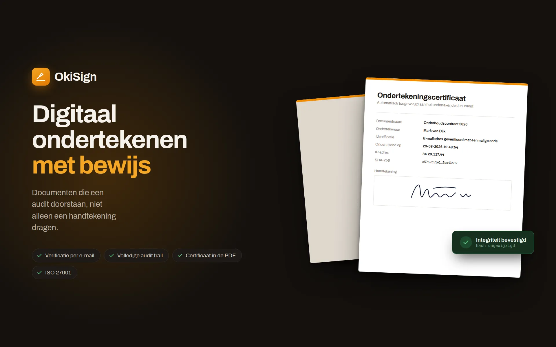 OkiSign — Documenten digitaal laten ondertekenen, met bewijs dat een audit doorstaat